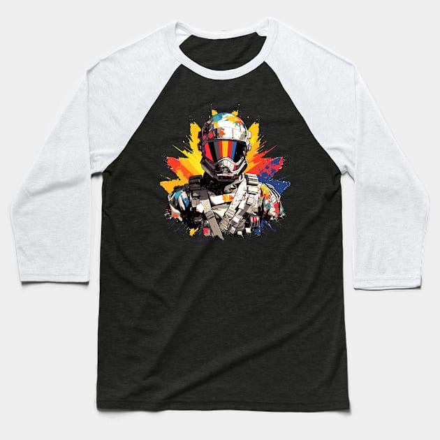 Man With Helmet Video Game Character Futuristic Warrior Portrait  Abstract Baseball T-Shirt by Cubebox